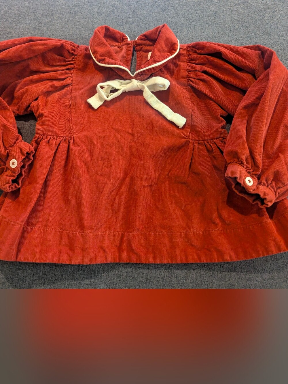 Misha And Puff Rust Red Corduroy Top with Cream Bow